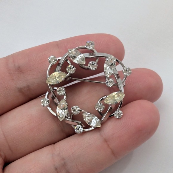 Van Dell Jewelry - Vintage Van Dell 925 Sterling Rhinestone Brooch Pin 1.25"